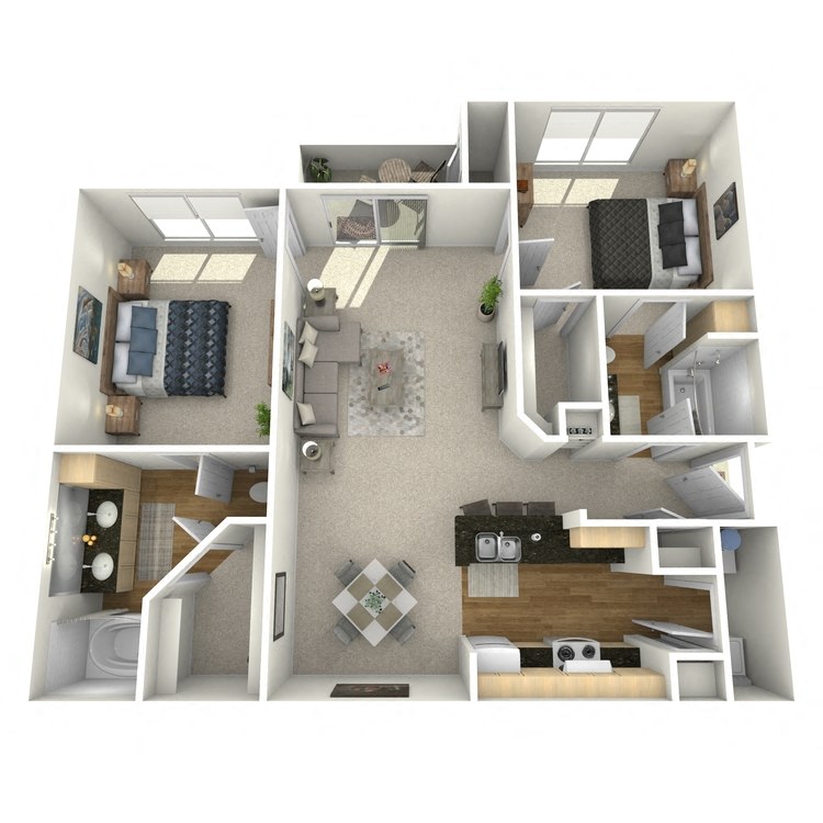 Floor plan for 2 beds, 2 baths, 1054 sqft