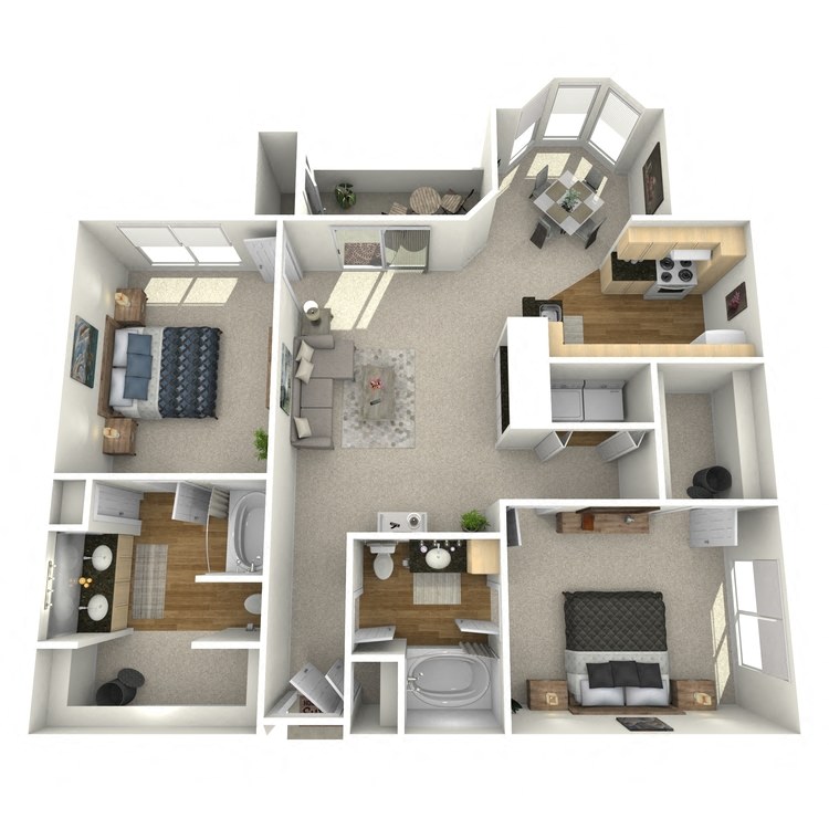 Floor plan for 2 beds, 2 baths, 1134 sqft