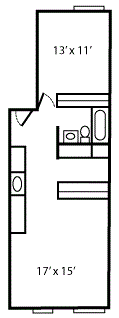 Floor plan for 1 bed, 1 bath, 688 sqft
