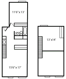 Floor plan for 1 bed, 1 bath, 897 sqft
