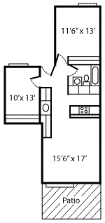 Floor plan for 2 beds, 1 bath, 848 sqft