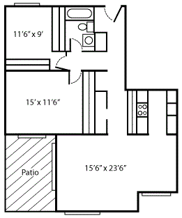 Floor plan for 2 beds, 1 bath, 1010 sqft