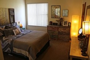 Davis apartment for rent - a bedroom with a bed and a dresser and a window
