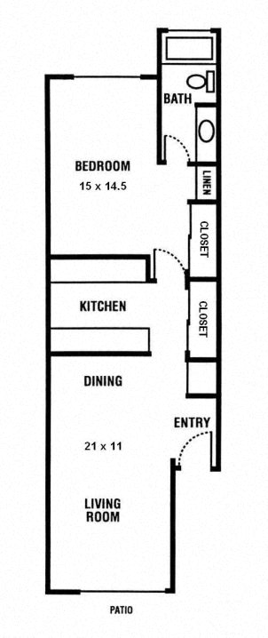 Floor plan for 1 bed, 1 bath, 760 sqft