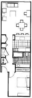 Floor plan for 1 bed, 1 bath, 720 sqft