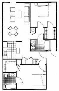 Floor plan for 2 beds, 2 baths, 947 sqft
