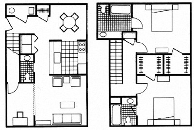 Floor plan for 2 beds, 2.5 baths, 1090 sqft