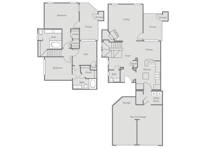 Floor plan for 3 beds, 2 baths, 1728 sqft