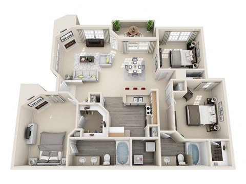 Floor plan for 3 beds, 2 baths, 1376 sqft