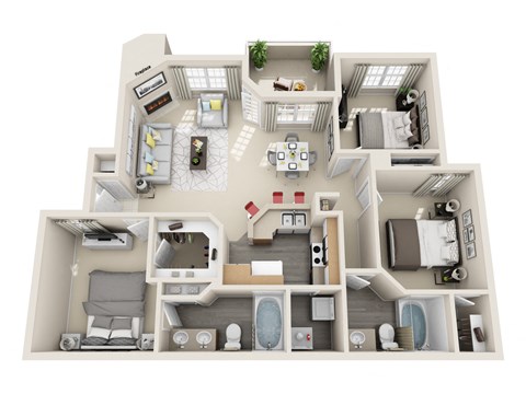 Floor plan for 3 beds, 2 baths, 1210 sqft