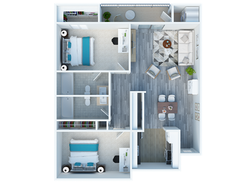 Floor plan for 2 beds, 2 baths, 872 sqft