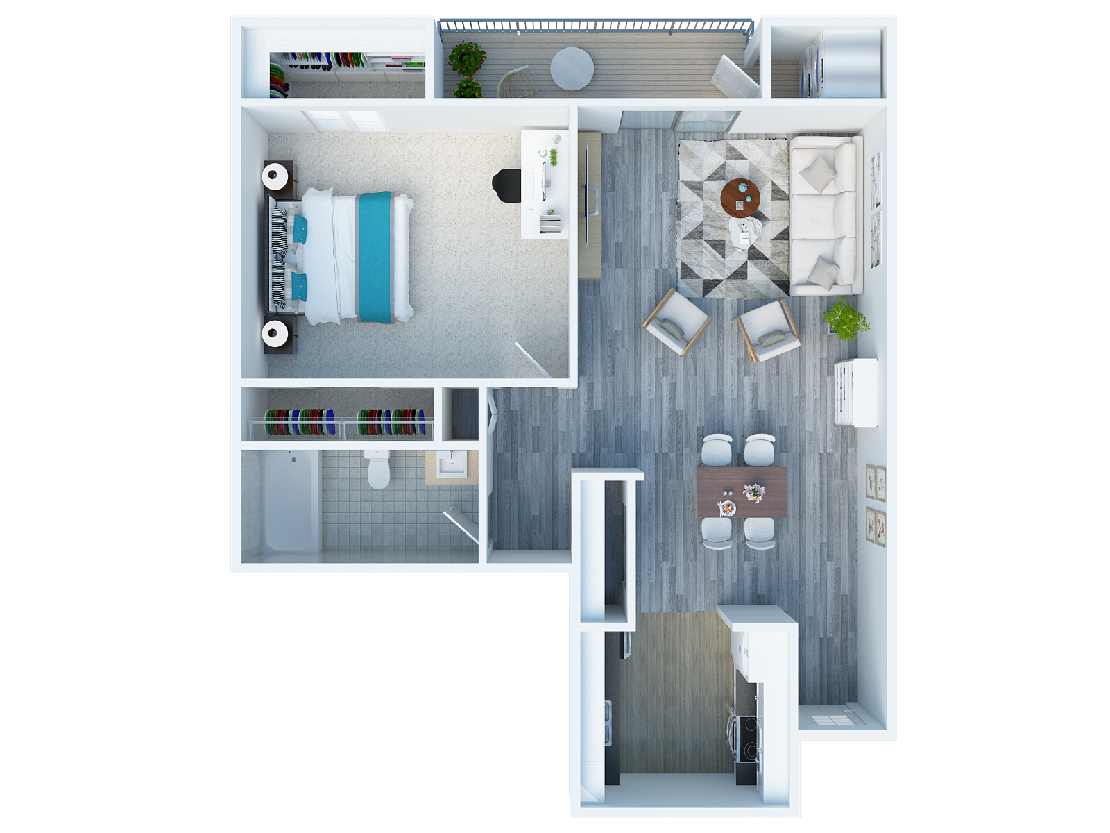 Floor plan for 1 bed, 1 bath, 720 sqft
