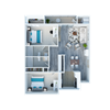 Floor plan for 2 beds, 1 bath, 872 sqft