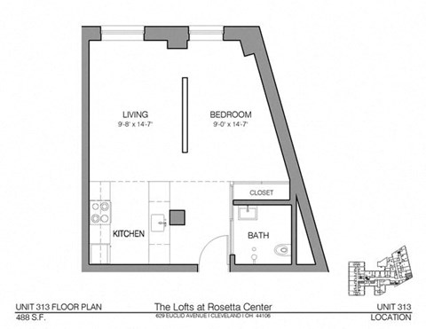 Floor plan for studio, 1 bath, 488 sqft