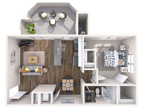 Floor plan for 1 bed, 1 bath, 740 sqft