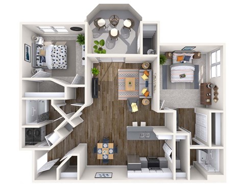 Floor plan for 2 beds, 2 baths, 960 sqft