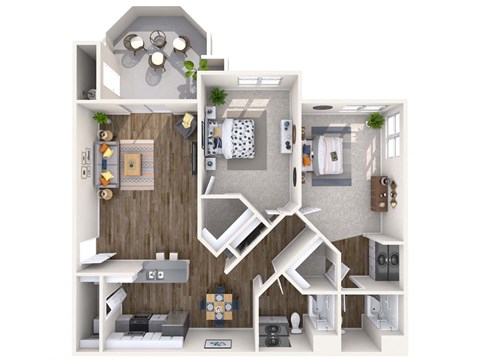 Floor plan for 2 beds, 2 baths, 1121 sqft