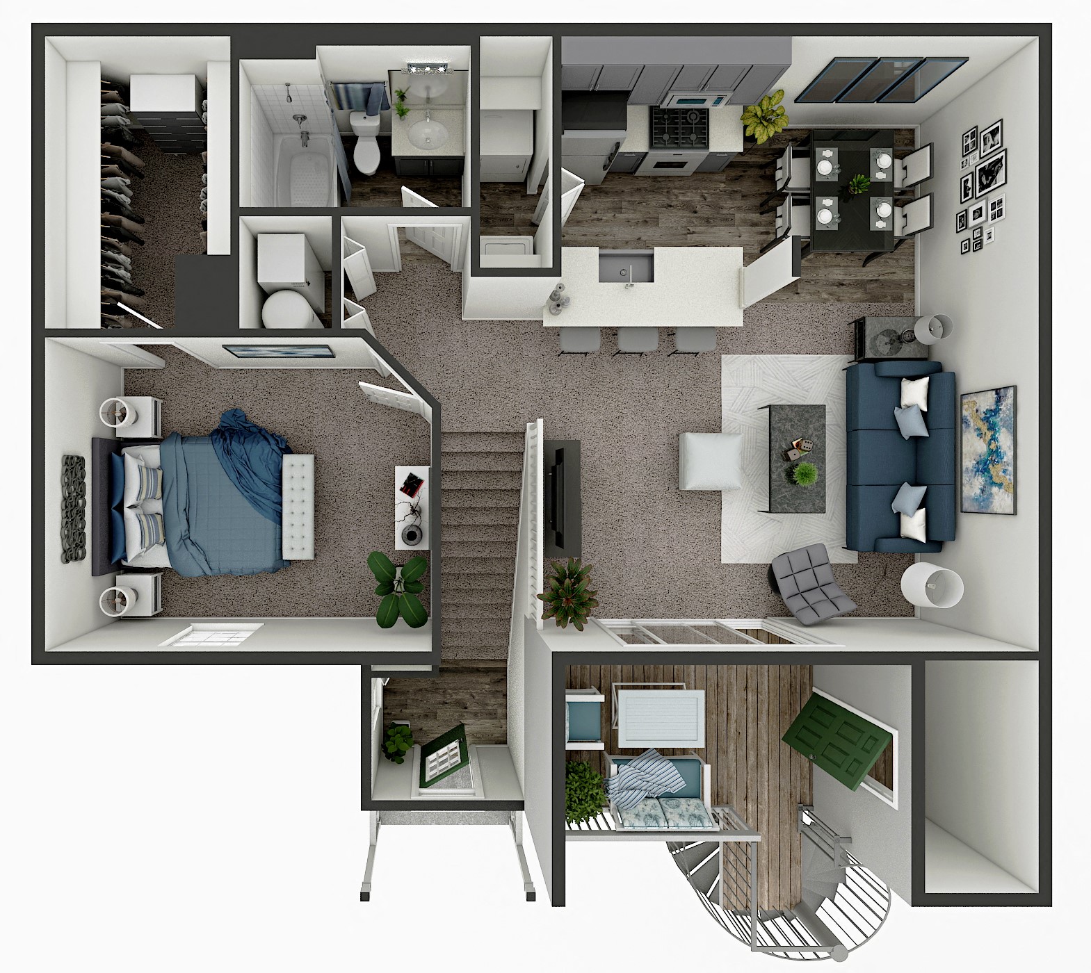 Floor plan for 1 bed, 1 bath, 884 sqft