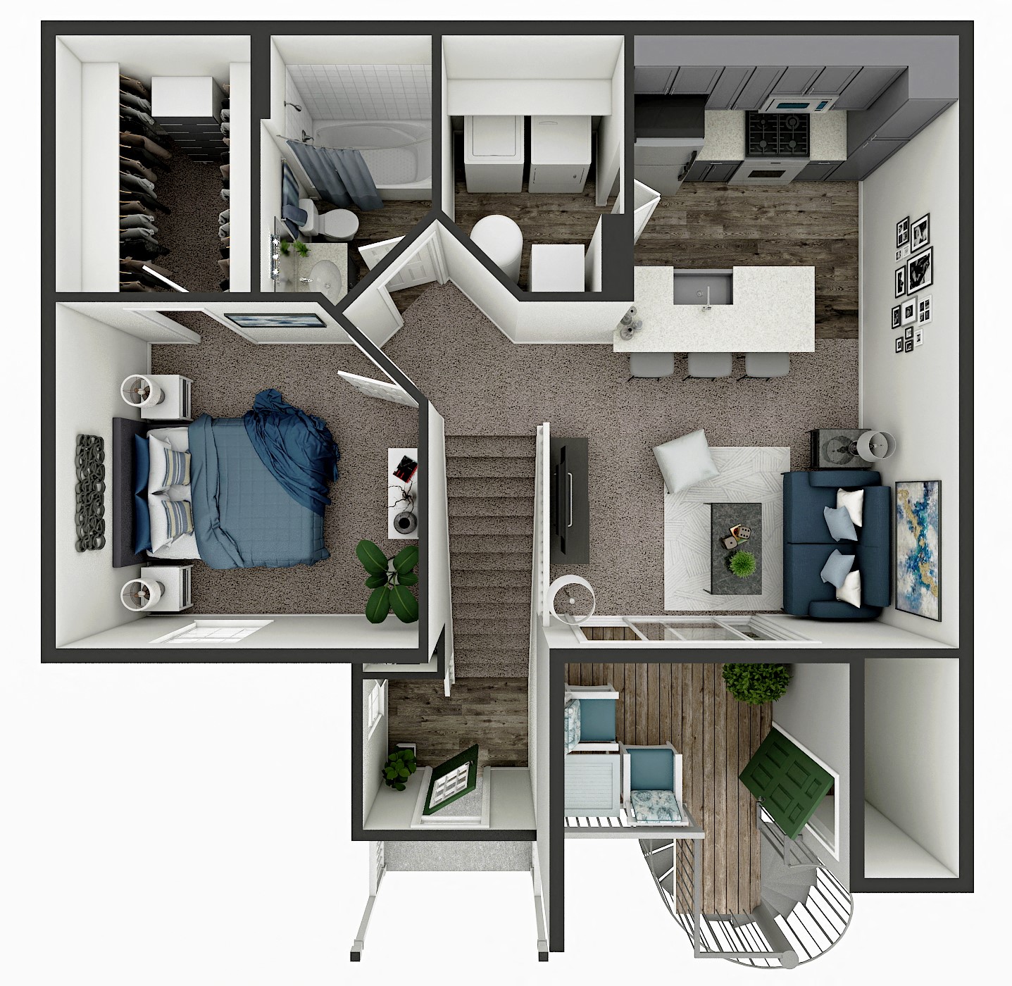 Floor plan for 1 bed, 1 bath, 631 sqft