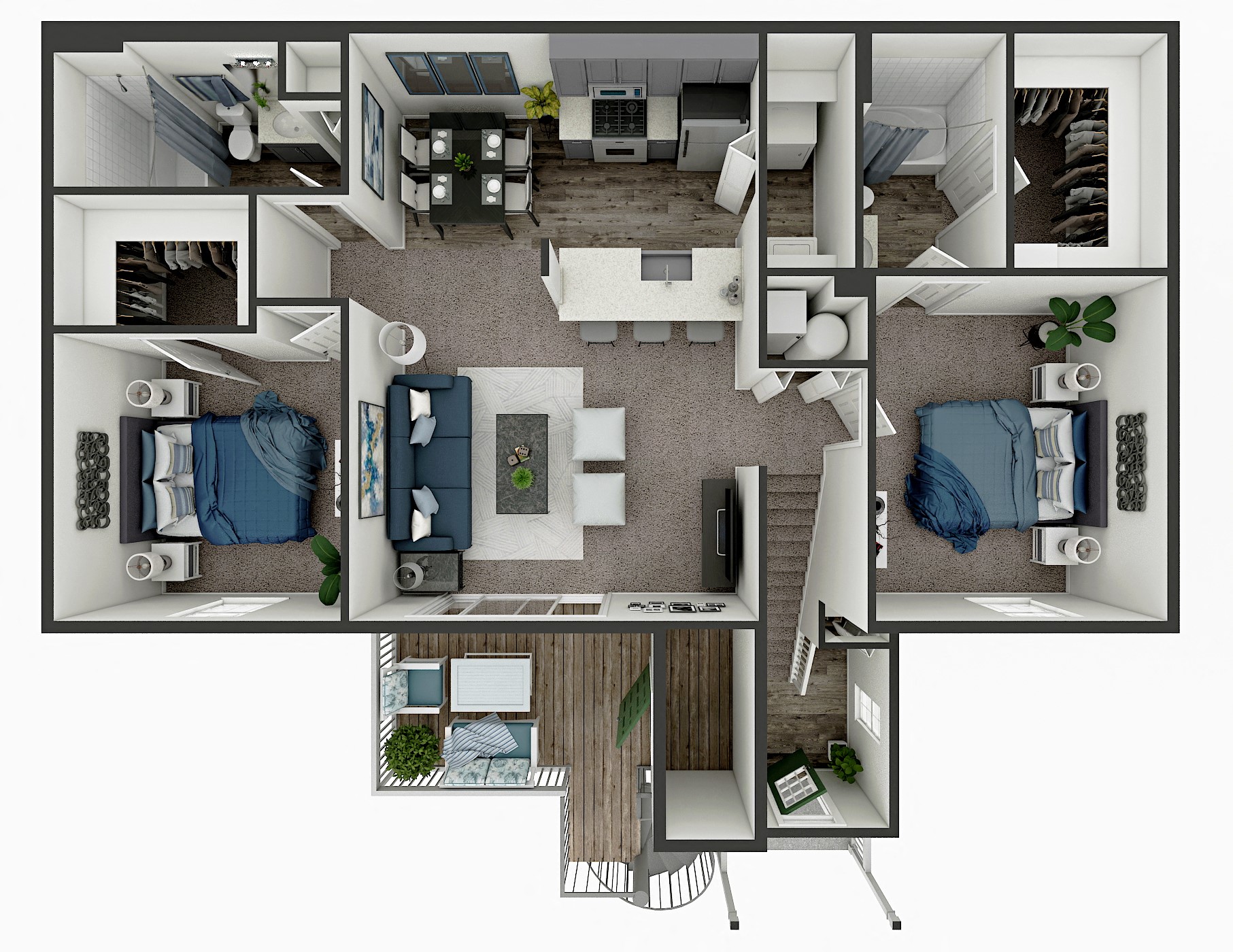 Floor plan for 2 beds, 2 baths, 1078 sqft