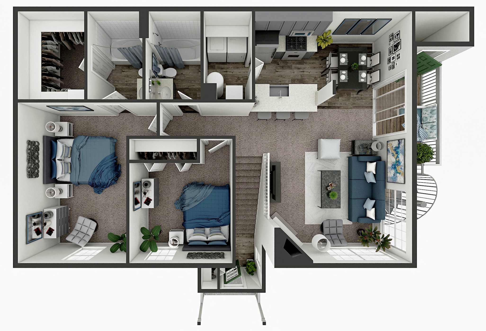 Floor plan for 2 beds, 2 baths, 1092 sqft