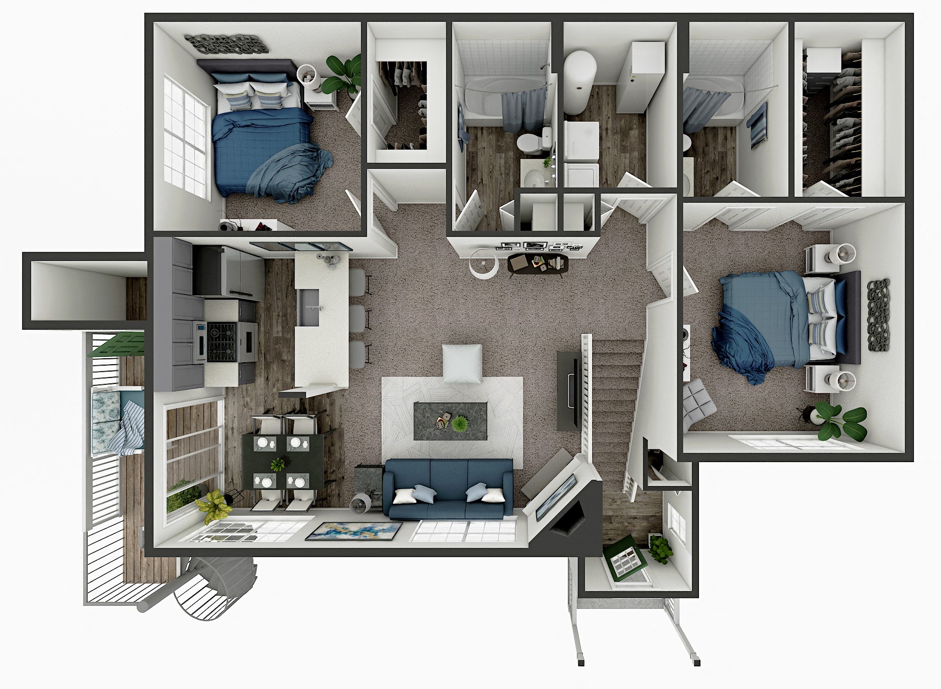 Floor plan for 2 beds, 2 baths, 1173 sqft