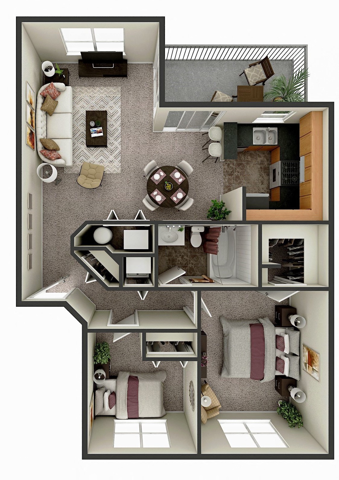 Floor plan for 2 beds, 1 bath, 850 sqft