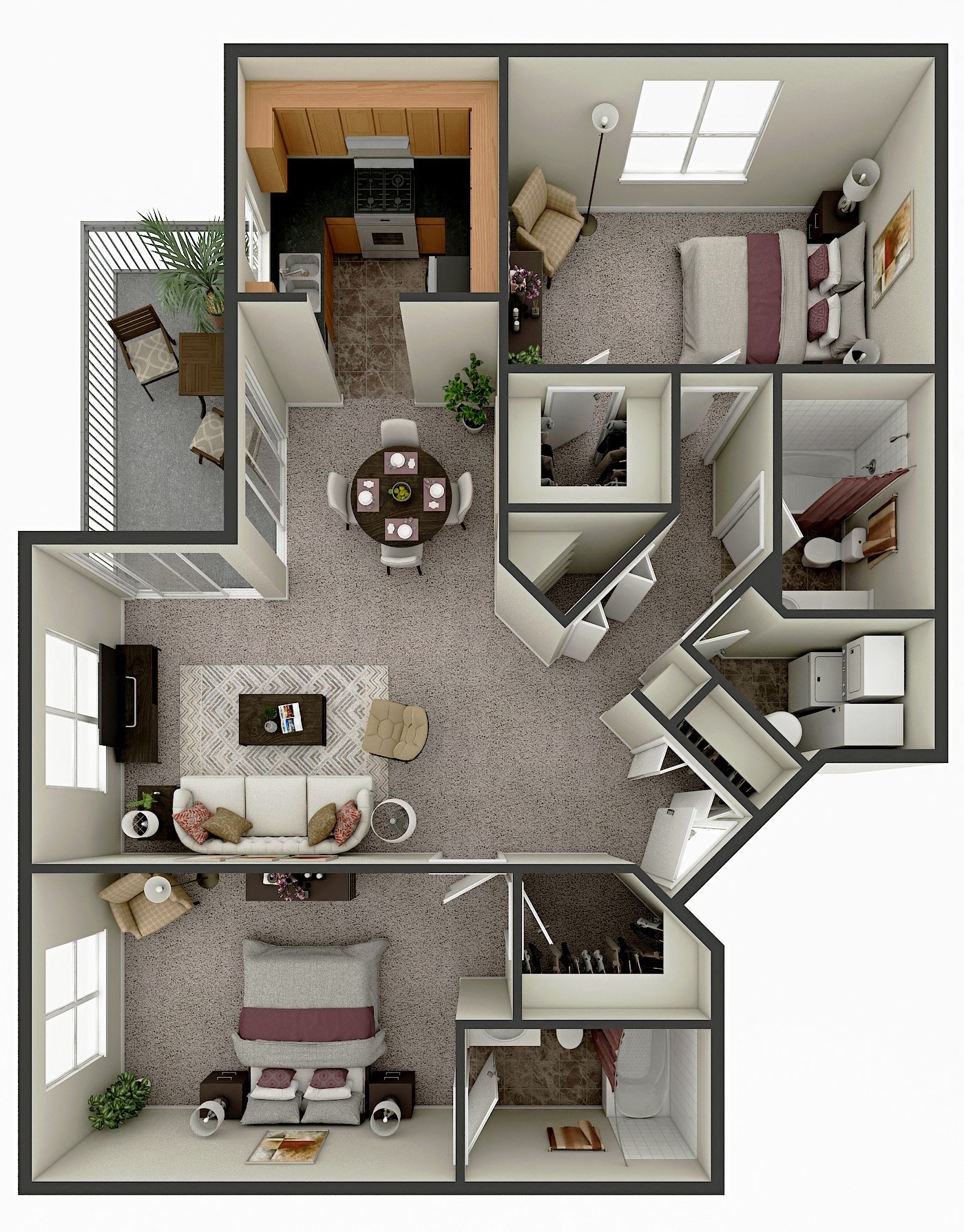 Floor plan for 2 beds, 2 baths, 1100 sqft