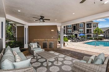 Poolside cabanas and grilling area