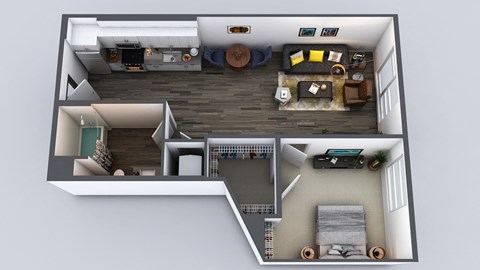 Floor plan for 1 bed, 1 bath, 754 sqft