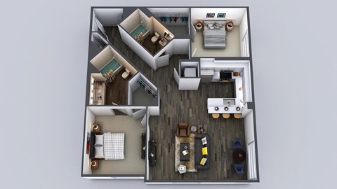 Floor plan for 2 beds, 2 baths, 1215 sqft