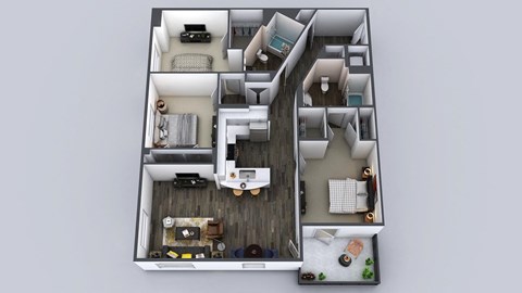 Floor plan for 3 beds, 2 baths, 1385 sqft