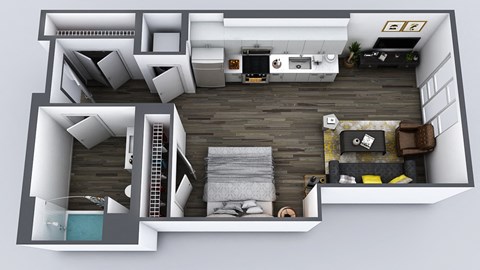 Floor plan for studio, 1 bath, 607 sqft
