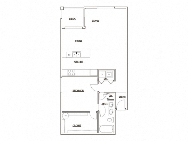 Floor plan for 1 bed, 1 bath, 918 sqft