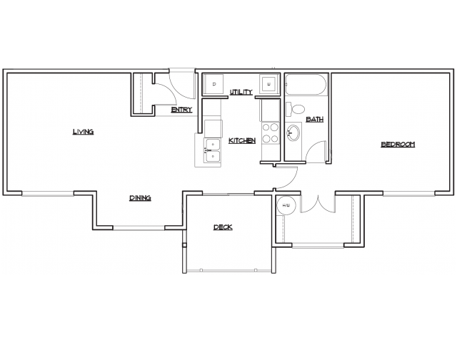 Floor plan for 1 bed, 1 bath, 866 sqft
