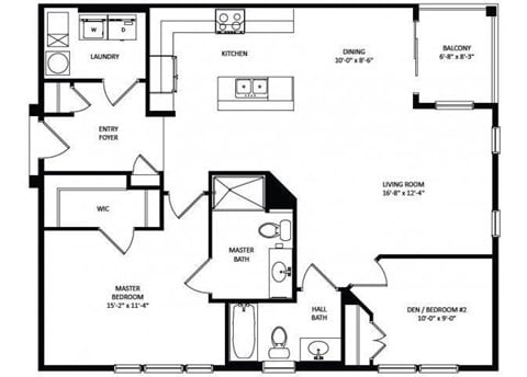 Floor plan for 2 beds, 2 baths, 1130 sqft