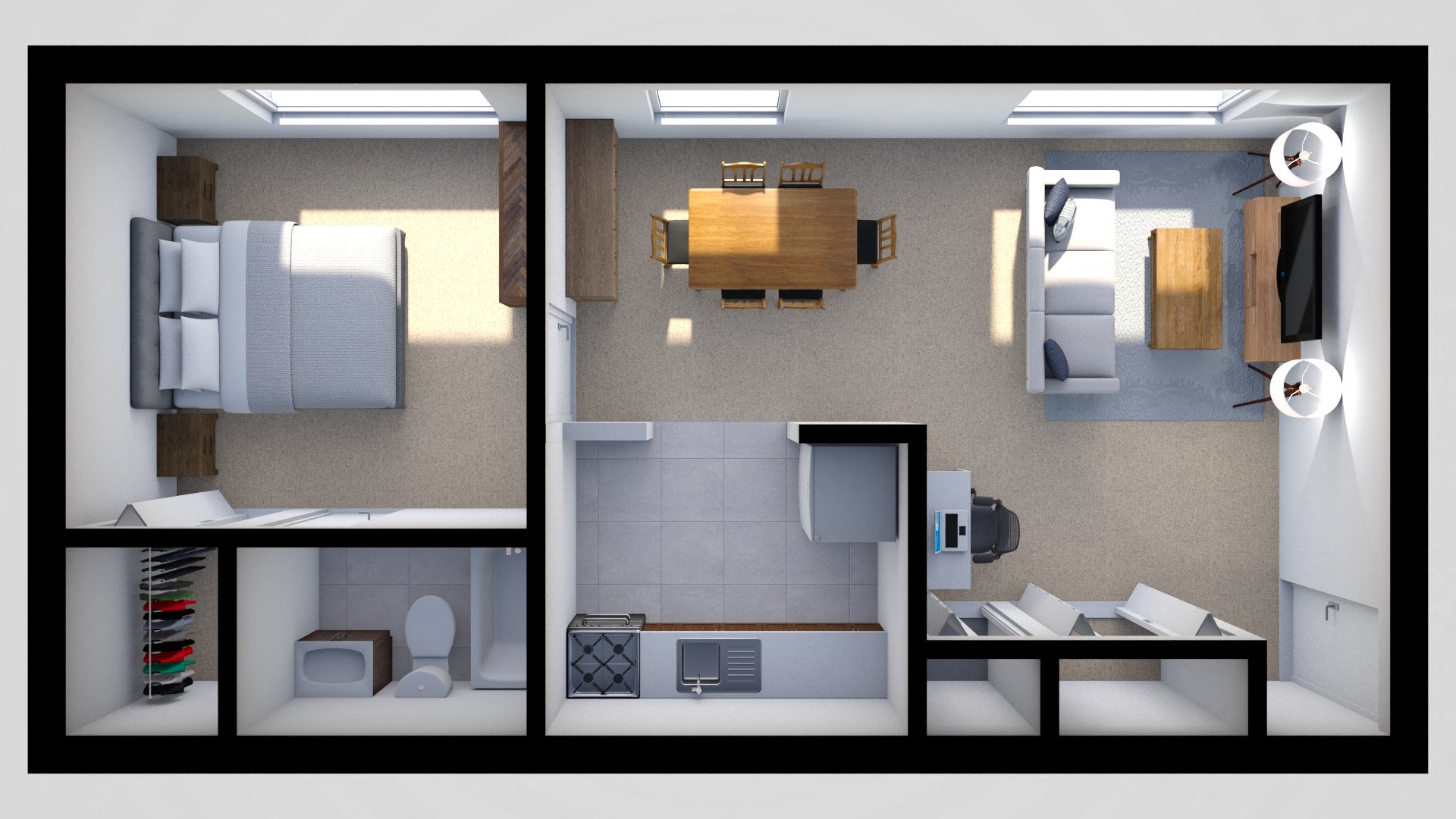 Floor plan for 1 bed, 1 bath, 639 sqft