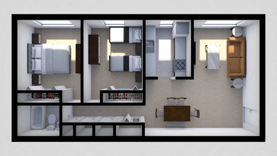 Floor plan for 2 beds, 1 bath, 815 sqft