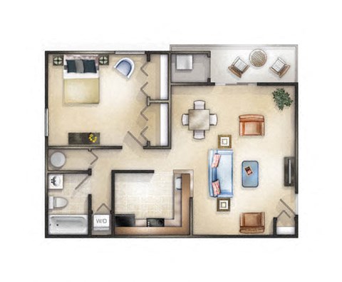 Floor plan for 1 bed, 1 bath, 700 sqft
