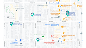 Minneapolis apartment for rent - a screenshot of a map of a city with various locations and markers