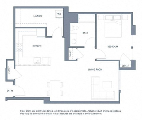 Floor plan for 1 bed, 1 bath, 942 sqft