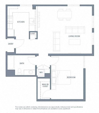 Floor plan for 1 bed, 1 bath, 903 sqft