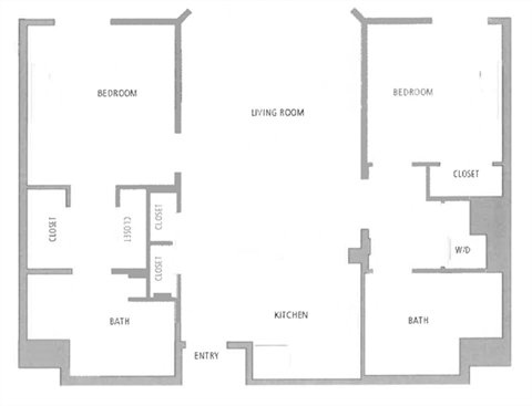 Floor plan for 2 beds, 2 baths, 1125 sqft