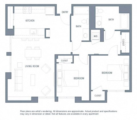 Floor plan for 2 beds, 2 baths, 1116 sqft