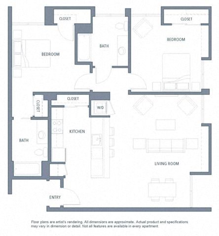 Floor plan for 2 beds, 2 baths, 1219 sqft