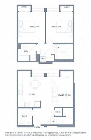 Floor plan for 2 beds, 2 baths, 1105 sqft
