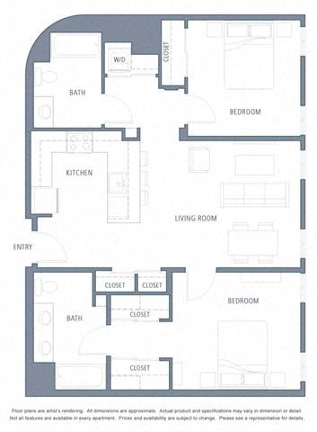 Floor plan for 2 beds, 2 baths, 1060 sqft