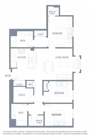 Floor plan for 3 beds, 2 baths, 1587 sqft