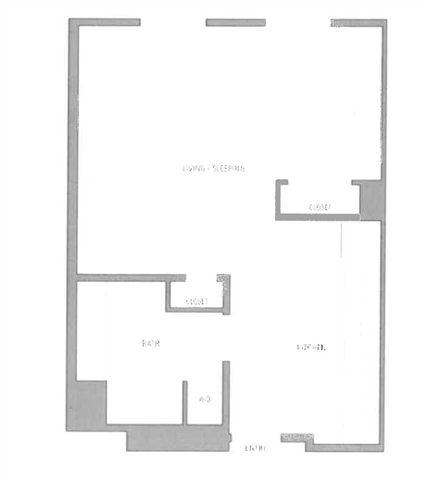 Floor plan for studio, 1 bath, 615 sqft