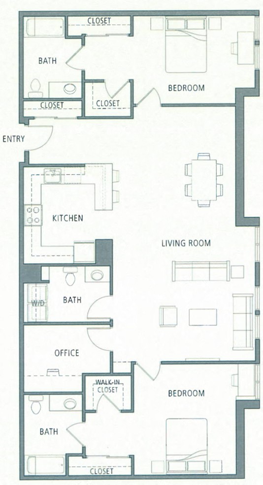 Floor plan for 2 beds, 2.5 baths, 1652 sqft